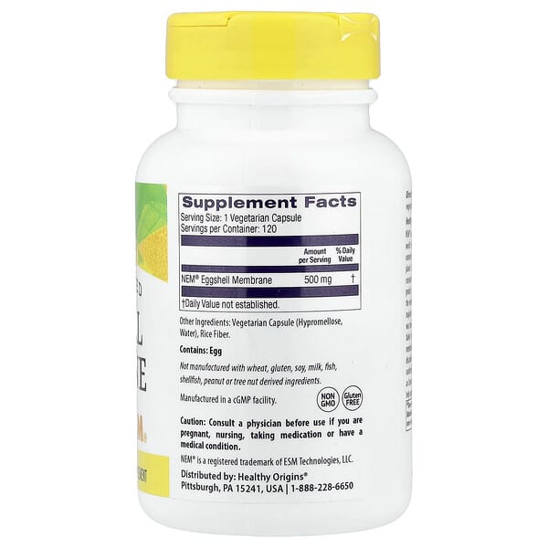 Alternative view of Healthy Origins, Eggshell Membrane, 500 mg, 120 Veggie Capsules