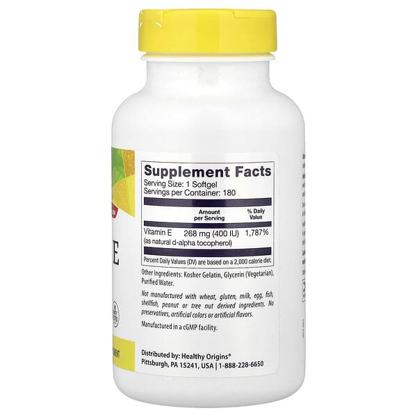 Alternative view of Healthy Origins, Natural Vitamin E, 268 mg (400 IU), 180 Softgels
