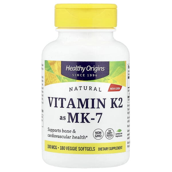 Healthy Origins, Natural, Vitamin K2 as MK-7, 100 mcg, 180 Veggie Softgels