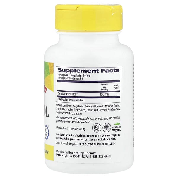 Alternative view of Healthy Origins, Vegan Ubiquinol, 100 mg, 60 Veggie Gels