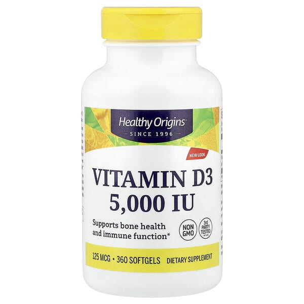 Healthy Origins, Vitamin D3, 125 mcg (5,000 IU), 360 Softgels