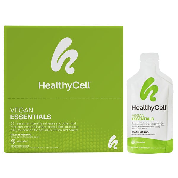 HealthyCell, Vegan Essentials, Peach Mango, 30 Gel Packs, 0.84 fl oz (25 ml) Each