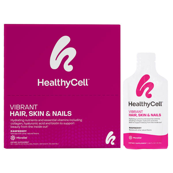 HealthyCell, Vibrant Hair, Skin & Nails, Raspberry, 30 Gel Packs, 0.84 fl oz (25 ml) Each