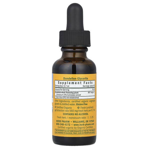 Alternative view of Herb Pharm, Dandelion, Alcohol-Free, 1 fl oz (30 ml)