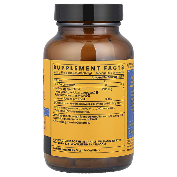 Alternative view of Herb Pharm, Mushroom Wellness™, Lion's Mane Blend With Reishi , 90 Vegetarian Capsules