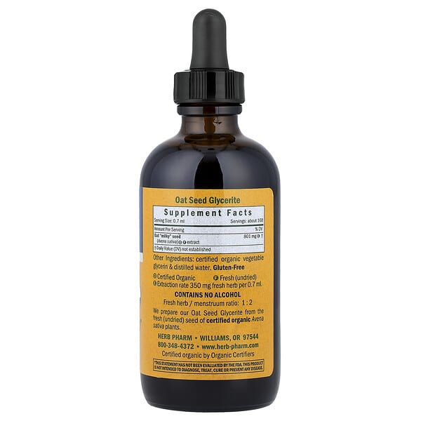 Alternative view of Herb Pharm, Oat Seed, Alcohol-Free, 4 fl oz (120 ml)