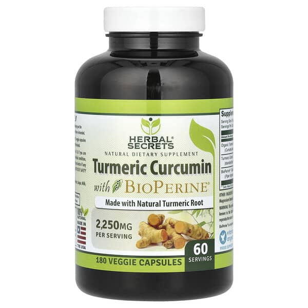 Herbal Secrets, Turmeric Curcumin with BioPerine, 180 Veggie Capsules