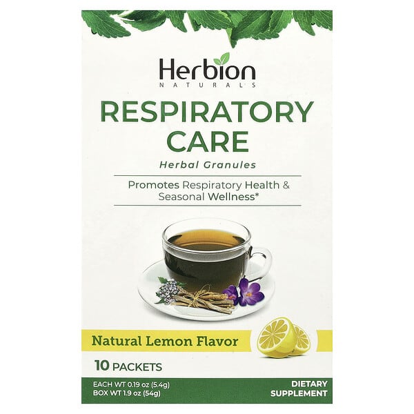 Herbion Naturals, Respiratory Care, Herbal Granules, Natural Lemon, 10 Packets, 0.19 oz (5.4 g) Each