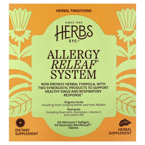 Herbs Etc., Allergy ReLeaf® System, 2 Bottles, 60 Softgels/60 Tablets