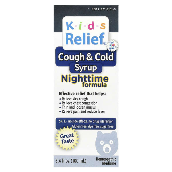 Homeolab USA, Kids Relief, Cough & Cold Syrup, Nighttime Formula, For Kids 0-12 Yrs, 3.4 fl oz (100 ml)
