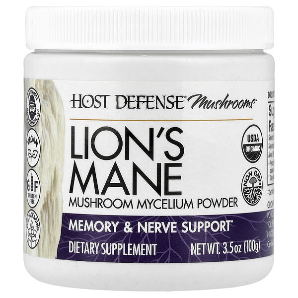 Host Defense® Mushrooms™, Lion's Mane, Mushroom Mycelium Powder, 3.5 oz (100 g)