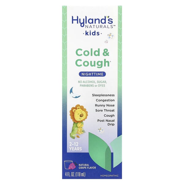 Hyland's Naturals, Kids, Cold & Cough Nighttime, 2-12 Years, Natural Grape, 4 fl oz (118 ml)