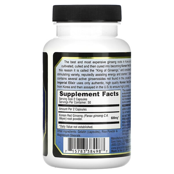 Alternative view of Imperial Elixir, Korean Red Ginseng, 100 Capsules (300 mg per Capsule)