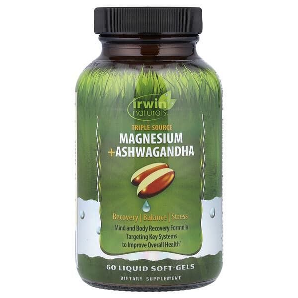 Irwin Naturals, Triple Source Magnesium + Ashwagandha, 60 Liquid Soft-Gels