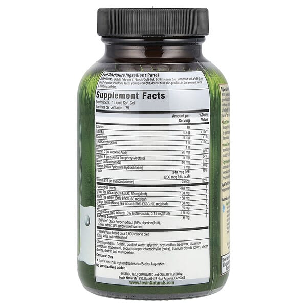Alternative view of Irwin Naturals, Triple-Tea Fat Burner®, 75 Liquid Softgels