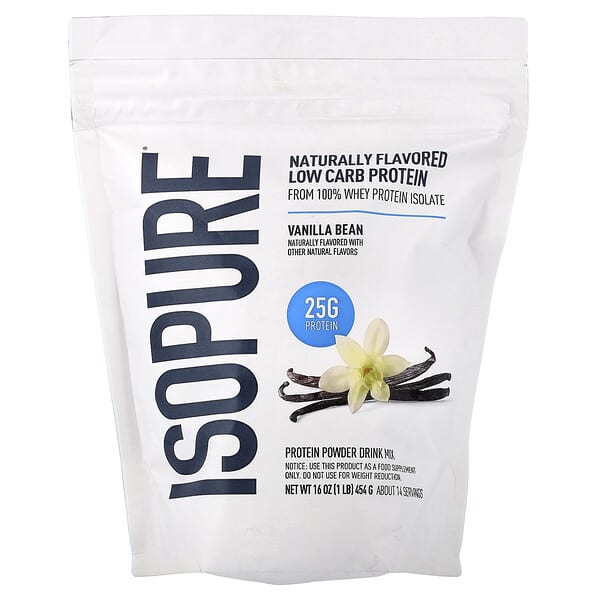 Isopure, Low Carb Protein Powder Drink Mix, Vanilla Bean, 1 lb (454 g)
