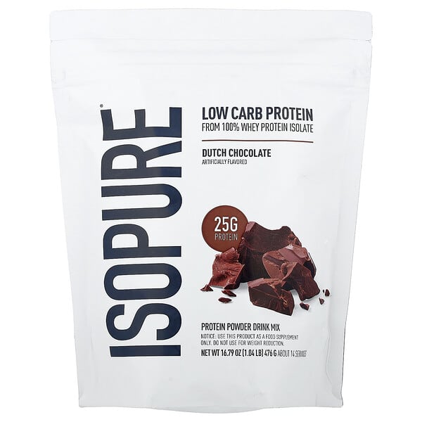 Isopure, Low Carb Protein Powder, Dutch Chocolate, 1.04 lb (476 g)