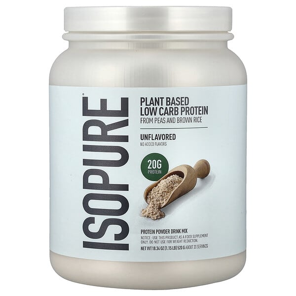 Isopure, Plant Based Low Carb Protein Powder, Unflavored, 1.15 lb (521 g)