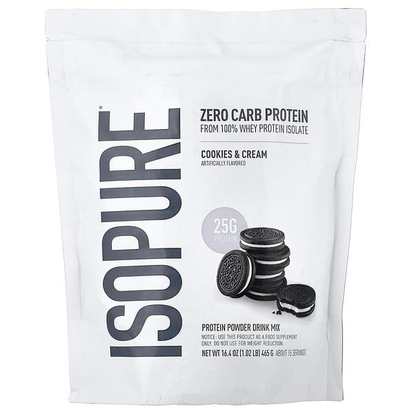 Isopure, Zero Carb Protein Powder, Cookies & Cream, 1.02 lb (465 g)