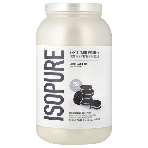 Isopure, Zero Carb Protein Powder, Cookies & Cream, 3 lb (1.36 kg)