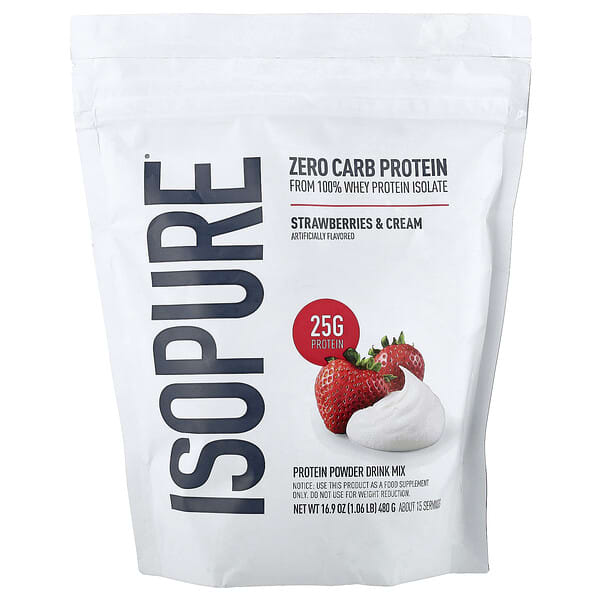 Isopure, Zero Carb Protein Powder, Strawberries & Cream, 1.06 lb (480 g)