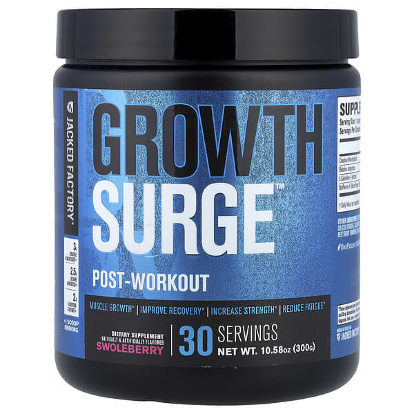 Jacked Factory, Growth Surge™, Post-Workout, Swoleberry, 10.58 oz (300 g) 4 Jacked Factory, Growth Surge™, Post-Workout, Swoleberry, 10.58 oz (300 g)