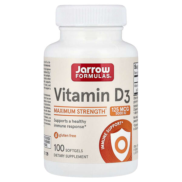 Jarrow Formulas, Vitamin D3, 125 mcg (5,000 IU), 100 Softgels