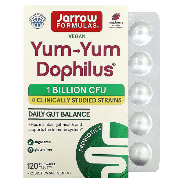 Jarrow Formulas, Yum-Yum Dophilus, Raspberry, 1 Billion CFU, 120 Chewable Tablets