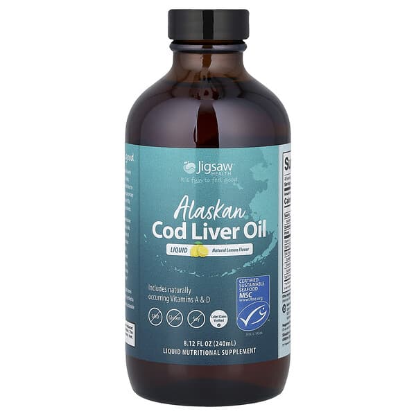 Jigsaw Health, Alaskan Cod Liver Oil Liquid, Natural Lemon, 8.12 fl oz (240 ml)