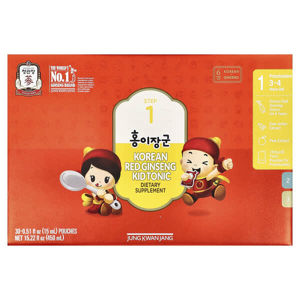 JungKwanJang, Korean Red Ginseng Kid Tonic, Step 1, 3-4 Years Old, 30 Pouches, 0.51 fl oz (15 ml)