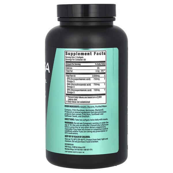 Alternative view of JYM Supplement Science, Omega Fish Oil, 120 Softgels (1,300 mg per Softgel)