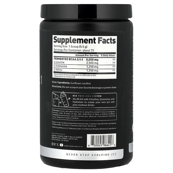 Alternative view of Kaged, BCAA 2:1:1, Unflavored, 14.1 oz (400 g)