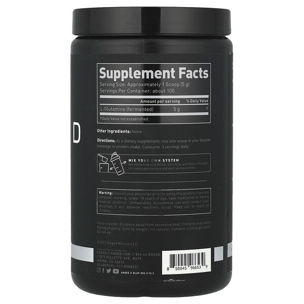 Alternative view of Kaged, Glutamine, Unflavored, 17.6 oz (500 g)