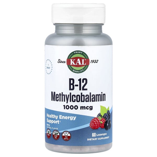 KAL, B-12 Methylcobalamin, Berry, 1,000 mcg, 60 Lozenges 2 KAL, B-12 Methylcobalamin, Berry, 1,000 mcg, 60 Lozenges