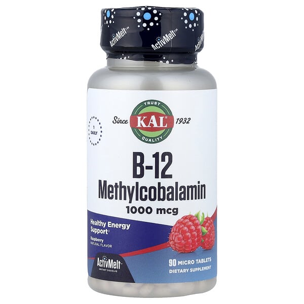KAL, B-12 Methylcobalamin, Raspberry, 1,000 mcg, 90 Micro Tablets
