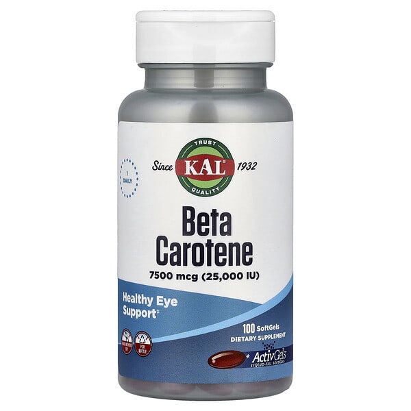 KAL, Beta Carotene, 7,500 mcg (25,000 IU), 100 Softgels
