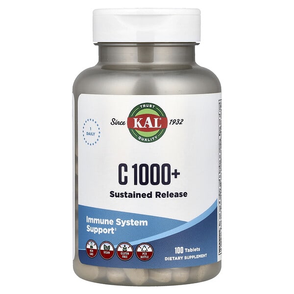 KAL, C 1000+, Sustained Release, 100 Tablets