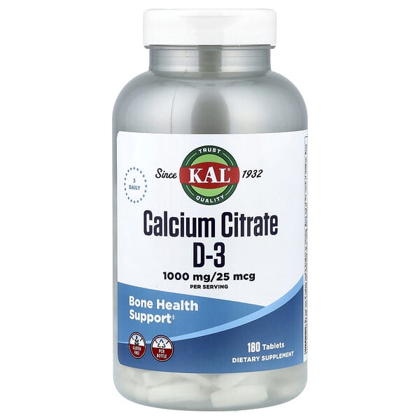 KAL, Calcium Citrate D-3, 180 Tablets