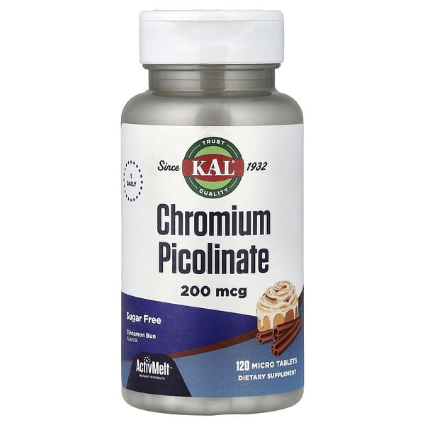 KAL, Chromium Picolinate, Cinnamon Bun, 200 mcg, 120 Micro Tablets