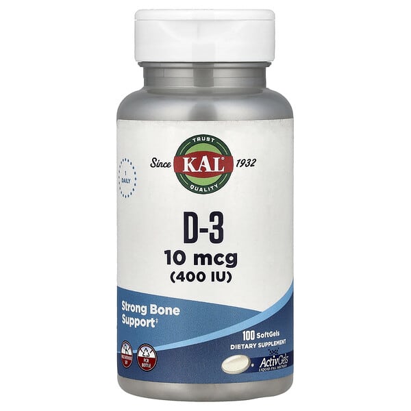 KAL, D-3, 10 mcg (400 IU), 100 Softgels