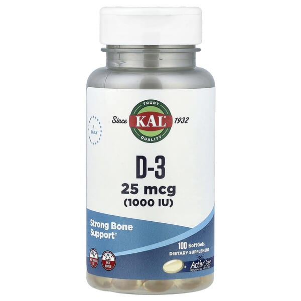 KAL, D-3, 100 SoftGels