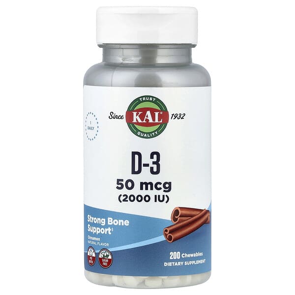 KAL, D-3, Cinnamon, 50 mcg (2,000 IU), 200 Chewables