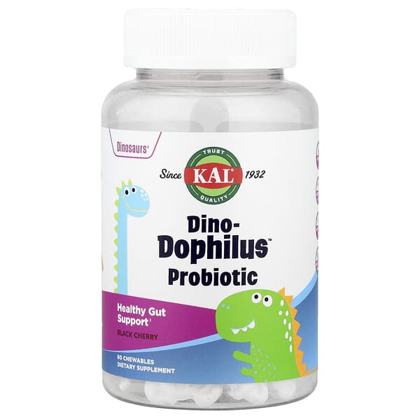 KAL, Dinosaurs®, Dino-Dophilus™ Probiotic, Black Cherry, 60 Chewables