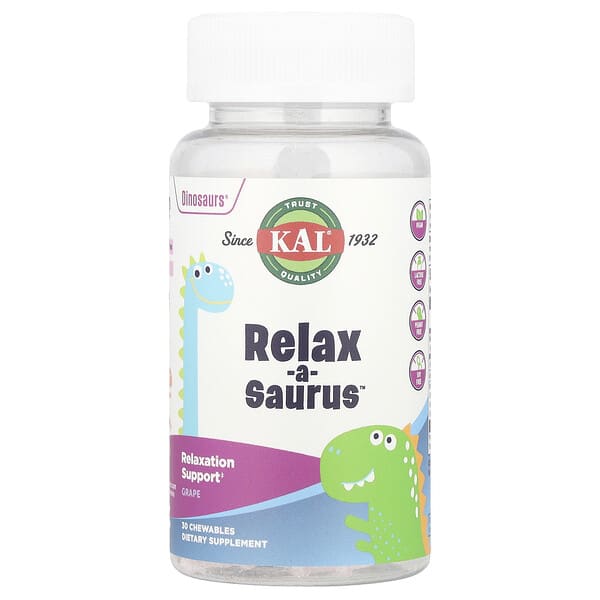 KAL, Dinosaurs®, Relax-a-Saurus™, Grape, 30 Chewables