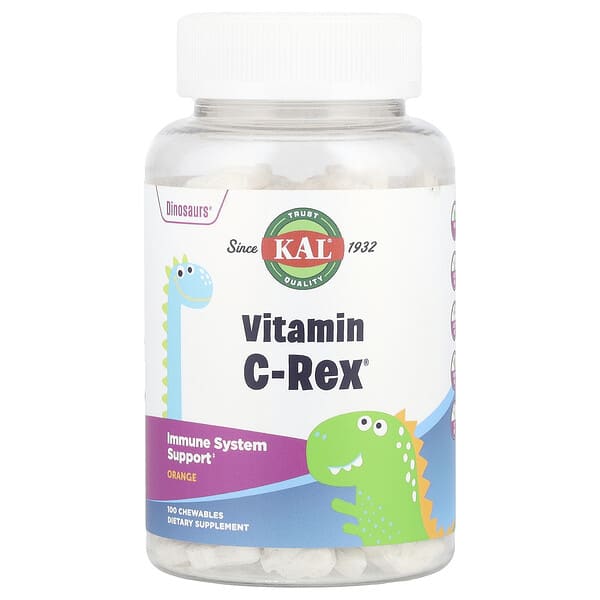 KAL, Dinosaurs®, Vitamin C-Rex®, Orange, 100 mg, 100 Chewables