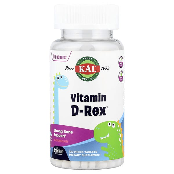 KAL, Dinosaurs®, Vitamin D-Rex™, Watermelon, 15 mcg (600 IU), 120 Micro Tablets