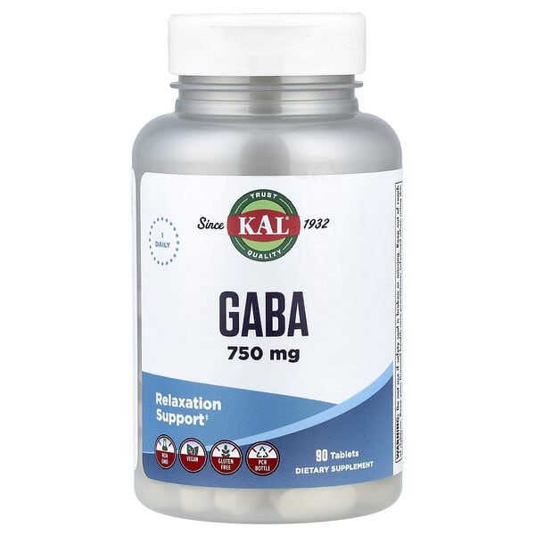 KAL, GABA, 750 mg, 90 Tablets