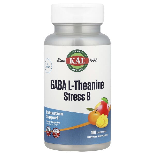 KAL, GABA L-Theanine Stress B, Mango Tangerine, 100 Lozenges