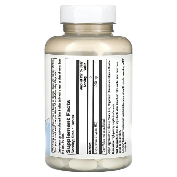 Alternative view of KAL, L-Lysine, 1,000 mg, 100 Tablets