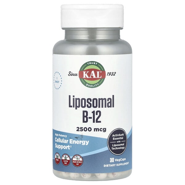 KAL, Liposomal B-12, High Potency, 2,500 mcg, 30 VegCaps 4 KAL, Liposomal B-12, High Potency, 2,500 mcg, 30 VegCaps